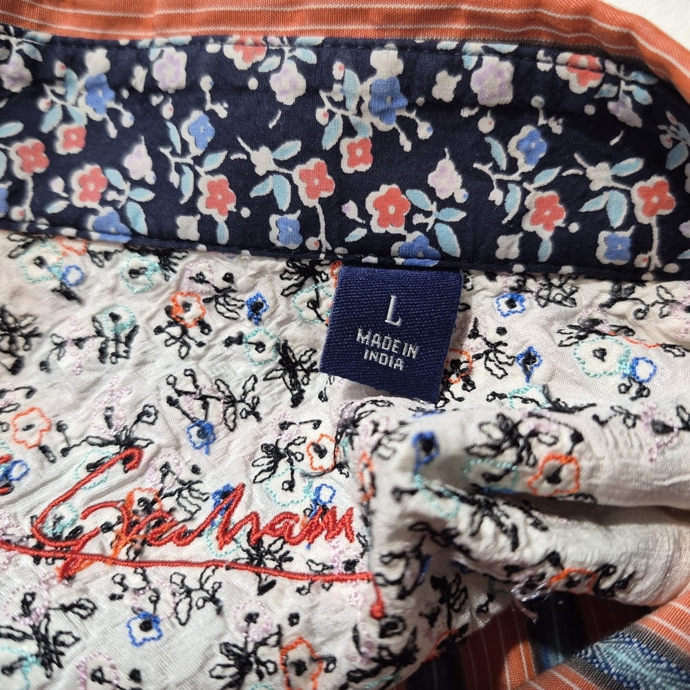 Robert Graham Shirt Orange Blue Floral Contrast Long Sleeve Buttoned Size L - Picture 6 of 10
